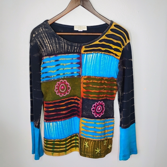 Collection Royal Boho Patchwork Top Womens Medium Long Sleeve Hippie Festival - Picture 1 of 9